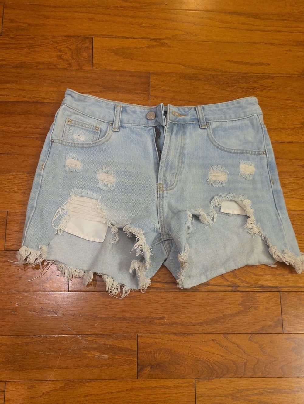 PrettyLittleThing Light Blue Distressed Denim Jean Shorts